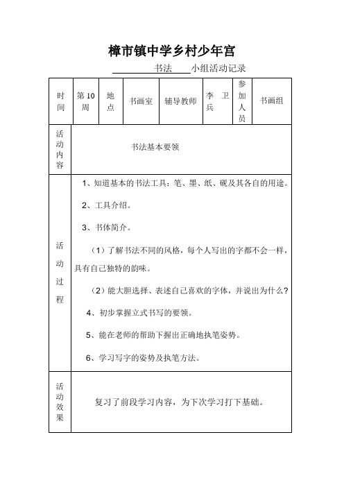 樟市镇中学乡村少年宫书画组活动记录