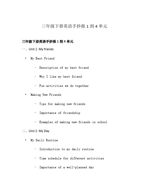 三年级下册英语手抄报1到4单元