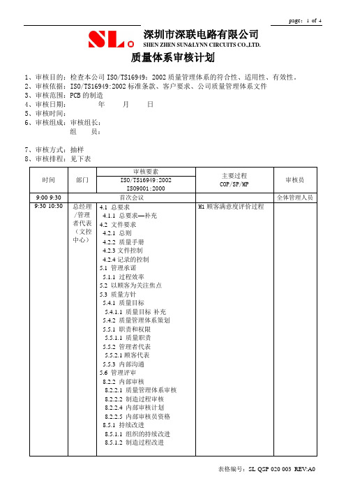 QSP-020-003-A0质量体系审核计划