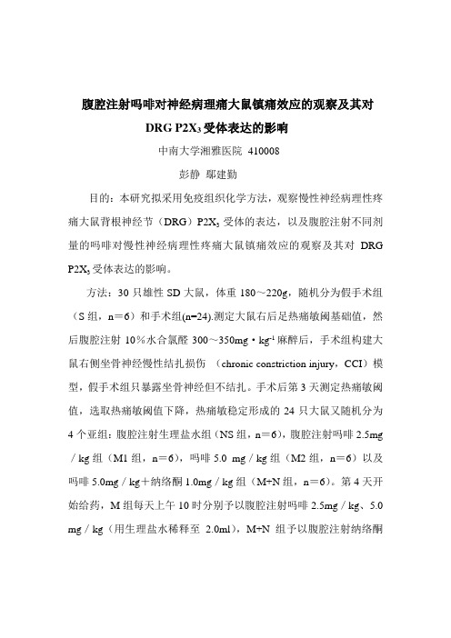 腹腔注射吗啡对神经病理痛大鼠镇痛效应的观察及其对