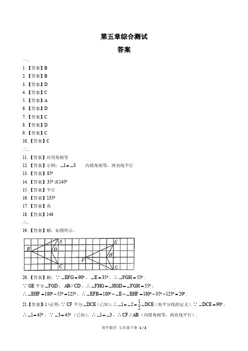 (人教版)初中数学七下 第五章综合测试02-答案