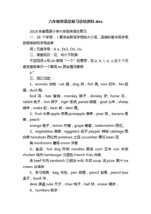 六年级英语总复习总结资料.doc