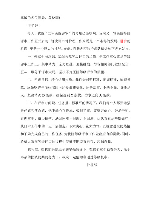 护理部等级医院评审表态发言