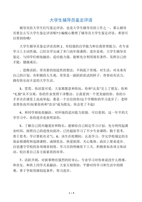 大学生辅导员鉴定评语