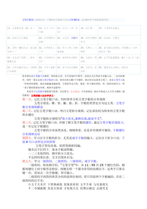 五笔字根表口诀助记词