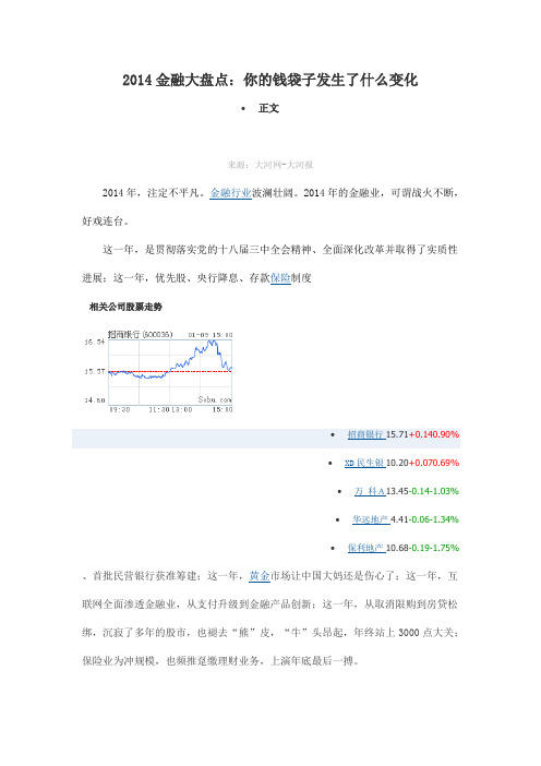 2014金融大盘点：你的钱袋子发生了什么变化