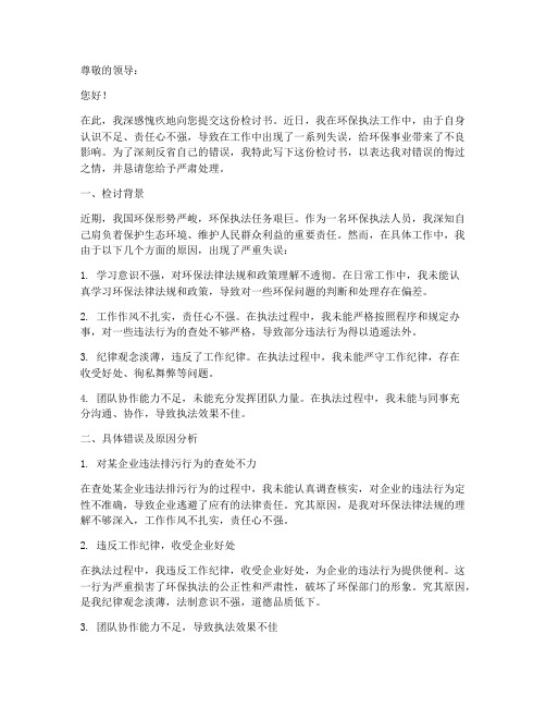 环保执法人员检讨书范文