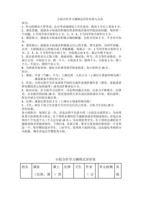 小组合作学习教师评价内容与方法