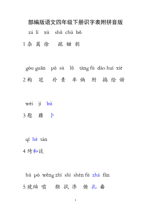 部编版语文四年级下册识字表附拼音