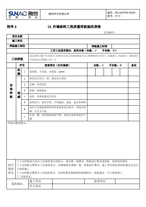 13.外墙涂料工程质量样板验收表格