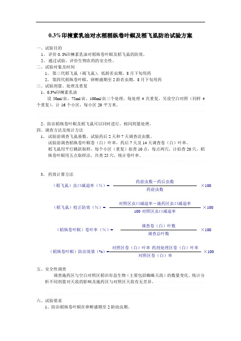 0.3%印楝素乳油对水稻稻纵卷叶螟及稻飞虱防治试验方案