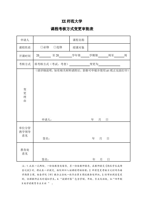 XX师范大学课程考核方式变更审批表