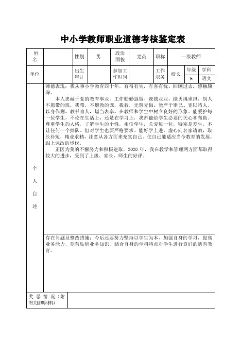 师德考核表 模板
