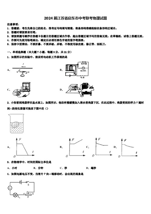 2024届江苏省启东市中考联考物理试题含解析