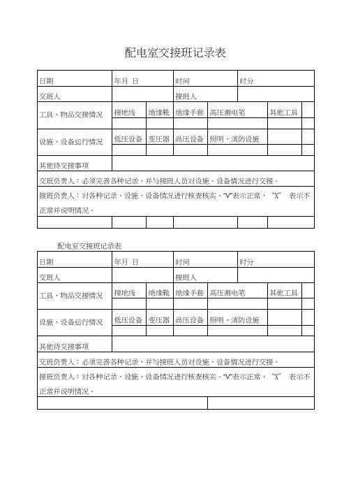 配电室交接班记录表