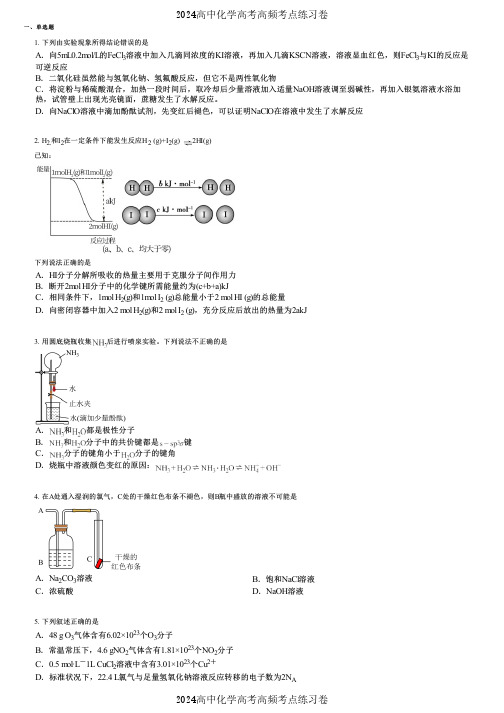 2024高中化学高考高频考点练习卷(押题版) (3334)