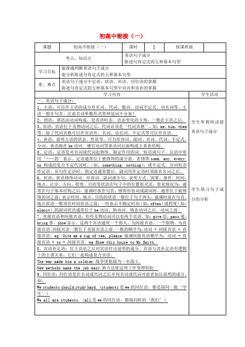 四川省宜宾市第一中学级高一英语 初高中衔接(一)教学案 外研版