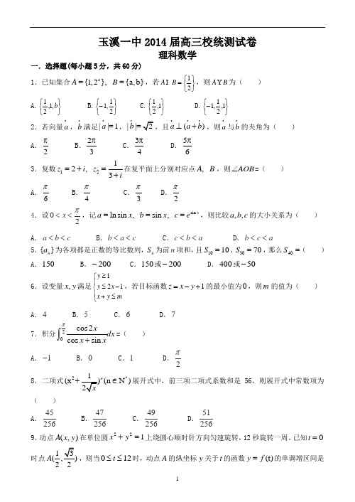 2014云南省玉溪一中高三5校统测理科数学试题含答案