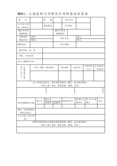 大连医科大学研究生导师基本信息表