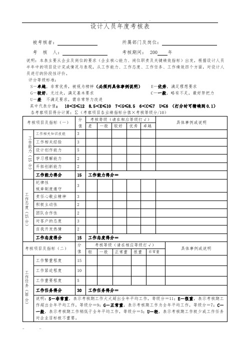 设计人员年度考核评分表