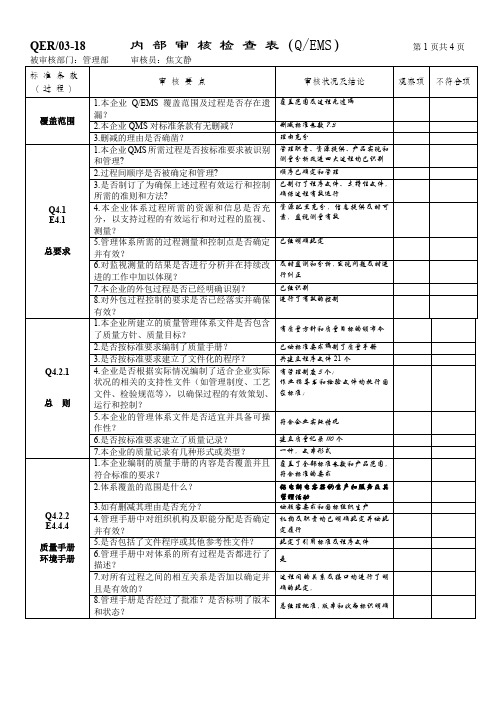 内审检查表管理层