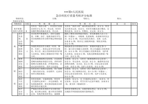 急诊科医疗质量考核评分标准