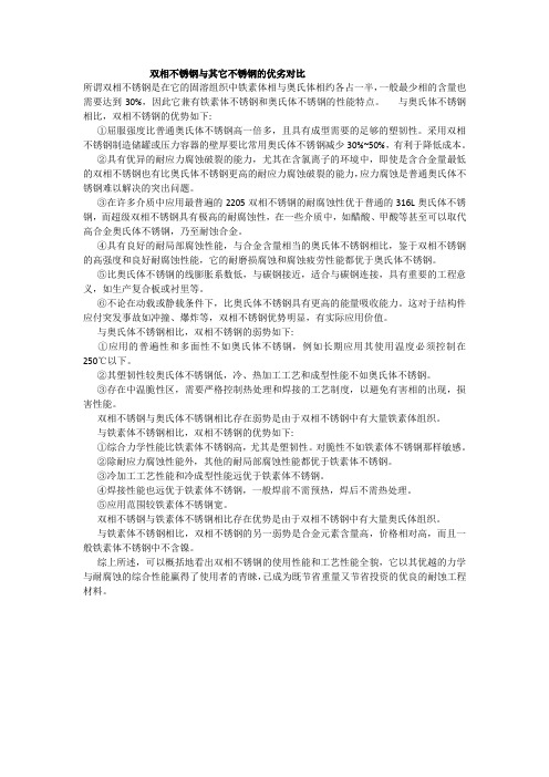 双相不锈钢与其它不锈钢的优劣对比