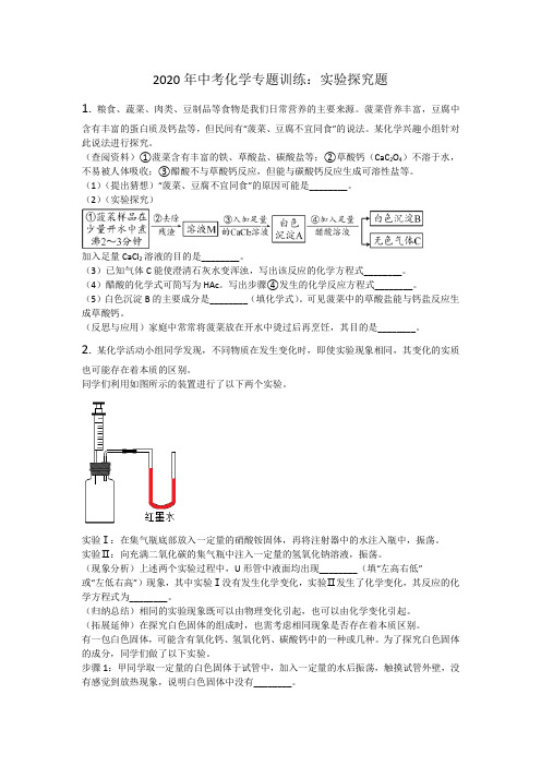 2020年中考化学专题训练：实验探究题