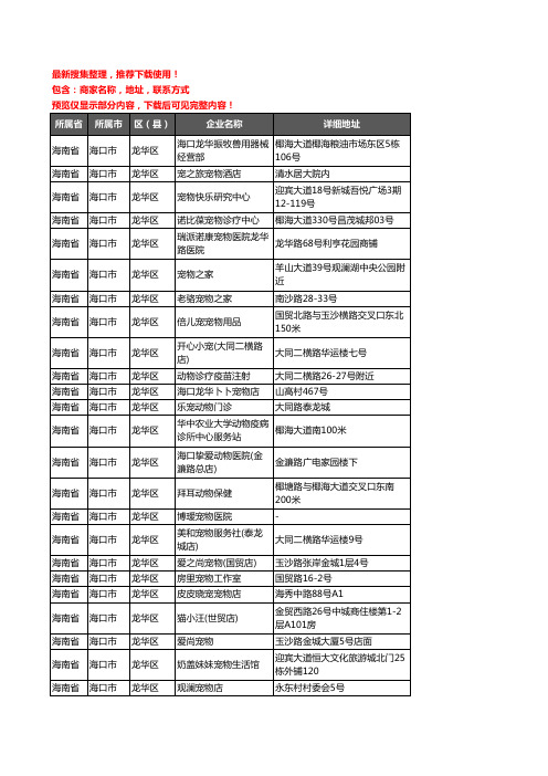 新版海南省海口市龙华区宠物企业公司商家户名录单联系方式地址大全65家