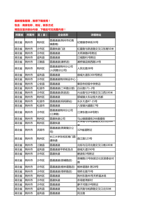 新版湖北省荆州市圆通快递企业公司商家户名录单联系方式地址大全99家