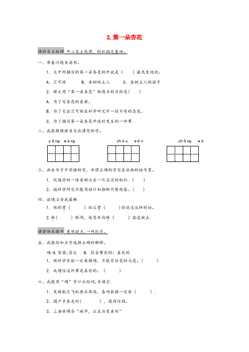 迁安市某小学四年级语文下册第一单元2第一朵杏花作业设计苏教版