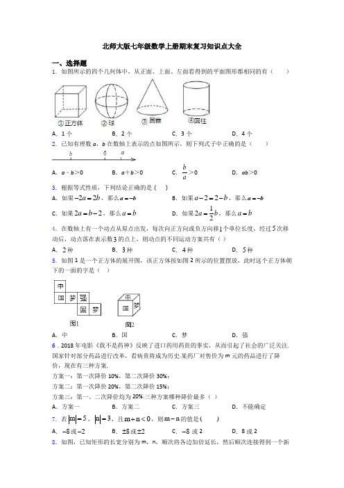 北师大版七年级数学上册期末复习知识点大全