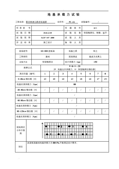 地基承载力试验记录表