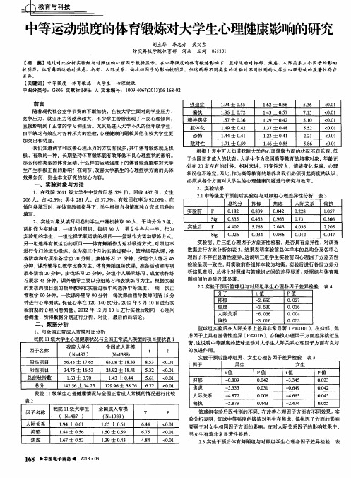 中等运动强度的体育锻炼对大学生心理健康影响的研究