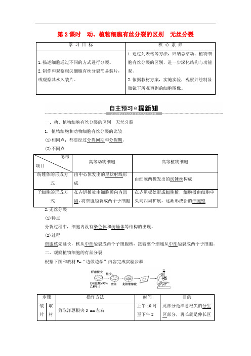 动植物细胞有丝分裂的区别无丝分裂教案-苏教版高中生物必修1教案设计