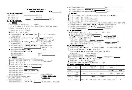 九年级 生化第一章 必背知识