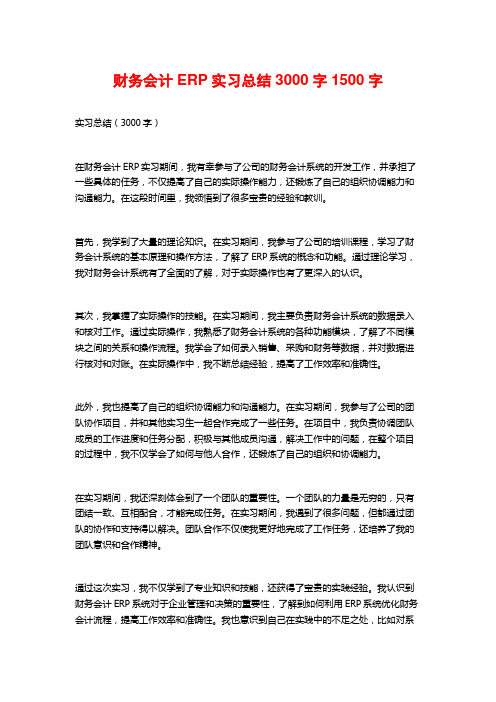 财务会计ERP实习总结3000字1500字