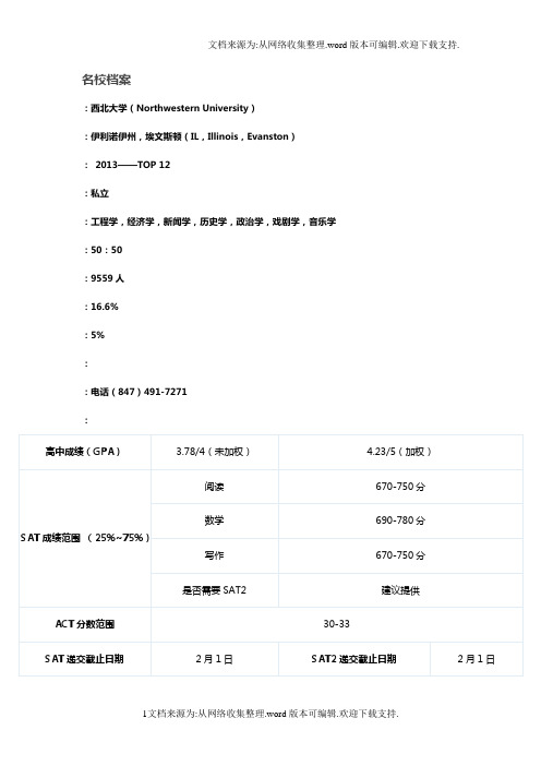 西北大学(NorthwesternUniversity)介绍