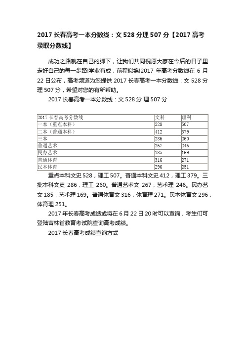 2017长春高考一本分数线：文528分理507分【2017高考录取分数线】