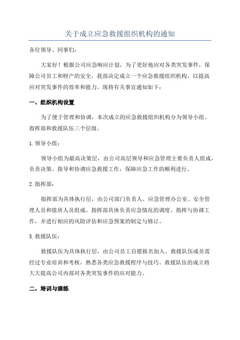 关于成立应急救援组织机构的通知