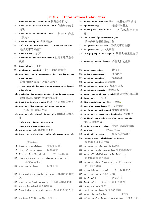 江苏省永丰初级中学八年级英语下册 Unit 7 International Charities短语句型 (新版)牛津版