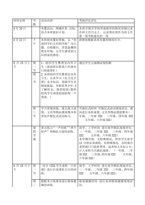 小学生养成教育活动 内容安排表