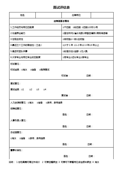 面试评估表模板