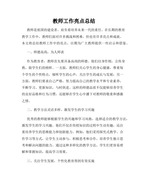 教师工作亮点总结