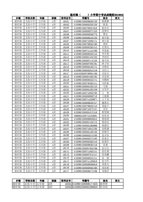 脉旺北街小学期中成绩册