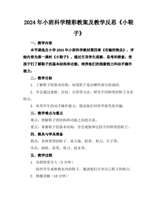 2024年小班科学精彩教案及教学反思《小鞋子》