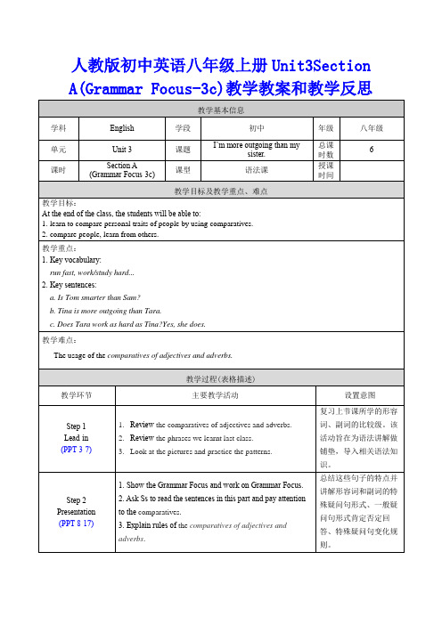 人教版初中英语八年级上册Section A(Grammar Focus-3c)教学教案和教学反思