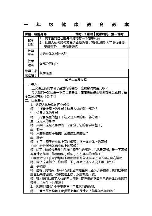 一年级健康教育《认识我们的身体》(2课时)