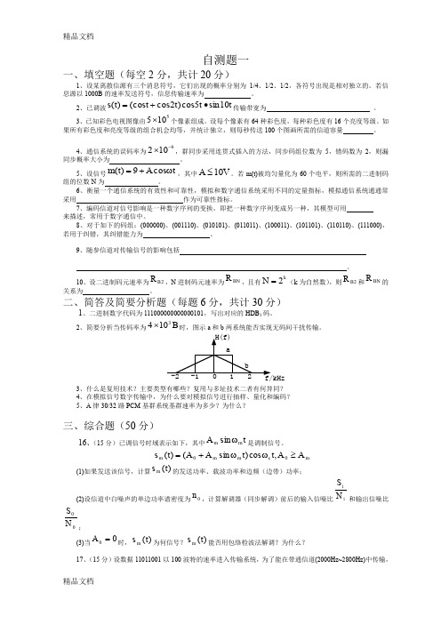 最新山东大学通信原理试卷及答案