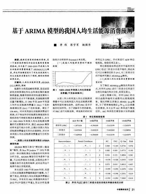 基于ARIMA模型的我国人均生活能源消费预测